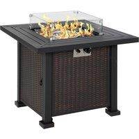 OUTSUNNY Square Propane Gas Fire Pit Table Firepit with Glass Screen, Glass Beads & Lid in Black