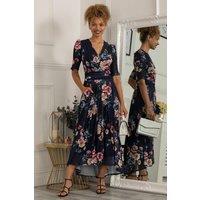 Jolie Moi Women's Haizley Floral Print Mesh Maxi Dress in Navy | Size: 10