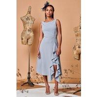 Jolie Moi Women's Fit & Flare Ruffle Detail Midi Dress in Pale Blue | Size: 10