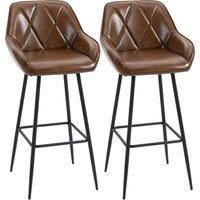 HOMCOM Retro Bar Stools Set of 2 Bar Chairs with Steel Legs Footrests in Brown