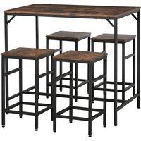 HOMCOM Industrial Rectangular Dining Table Set with 4 Stools for Dining Room in Brown