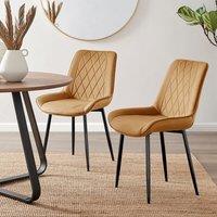 FurnitureboxUK Set of 2 Pesaro Luxury Velvet Dining Chairs With Diamond Stitched Back & Black Metal Legs in Mustard