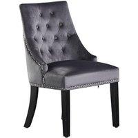 Life Interiors Single Velvet Dining Chair Ergonomic Scoop Knockerback & Button Tufted Wood Legs in Dark Grey