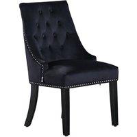 Life Interiors Single Velvet Dining Chair Ergonomic Scoop Knockerback & Button Tufted Wood Legs in Black