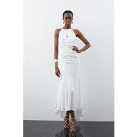 Premium Ruched Halter Strappy Maxi Dress