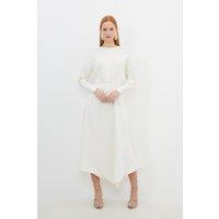 Petite Floral Satin Crepe Woven Angel Sleeve Midi Dress