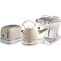 Ariete Vintage Dome Kettle, 2 Slice Toaster & Espresso Coffee Machine Set in Beige