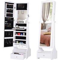 HOMCOM LED Long Mirrored Jewelry Cabinet Armoire Floor Standing Organizer in White