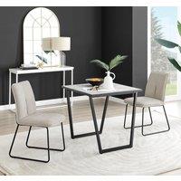 Carson White Marble Effect Square Dining Table & 2 Fabric Halley Chairs