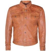 Infinity Leather Men's Retro Leather Shirt Jeans Jacket-Beijing in Tan | Size: 5XL