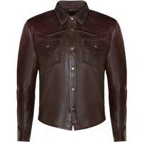 Infinity Leather Men's Retro Leather Shirt Jeans Jacket-Beijing in Brown | Size: 5XL