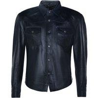 Infinity Leather Men's Retro Leather Shirt Jeans Jacket-Beijing in Black | Size: Small