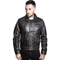 Infinity Leather Men's Retro Leather Trucker Jacket-Constine in Black | Size: Large
