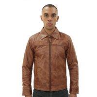 Infinity Leather Men's Leather Harrington Jacket-Shanghai in Tan | Size: XL
