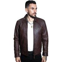 Infinity Leather Men's Leather Harrington Jacket-Shanghai in Brown | Size: Medium