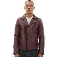Infinity Leather Men's Brando Double Cross Zip Leather Biker Jacket-Casablanca in Burgundy | Size: 2XL