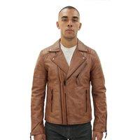 Infinity Leather Men's Brando Double Cross Zip Leather Biker Jacket-Casablanca in Tan | Size: 2XL