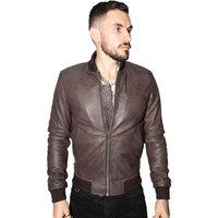 Infinity Leather Men's Retro Varsity Leather Bomber Jacket-Pretoria in Brown | Size: 2XL