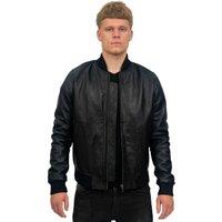 Infinity Leather Men's Retro Varsity Leather Bomber Jacket-Pretoria in Black | Size: Large