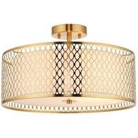 Netlighting Cordero Decorative Flush Ceiling Lamp Gold Effect Plate White Fabric Frosted Glass in Clear