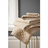CHRISTY 'Porto' Quilted 100% Cotton Blanket Throw in Beige | Size: 140 cm x 180 cm