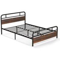 Costway Industrial King Size Bed Frame Heavy-duty Platform Bed in Dark Brown