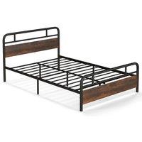 Costway Double Size Bed Frame Platform Metal Slats Support Bed W/ Industrial Headboard in Black