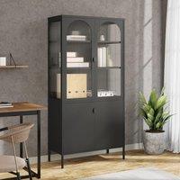 Berkfield Home Highboard Black 90x40x180 cm Glass & Steel | Size: 90 x 40 x 180 cm