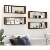 Berkfield Home Wall Cube Shelves 4 pcs Brown Oak 80x15x26.5 cm Engineered Wood