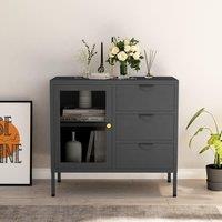 Berkfield Home Sideboard Anthracite 75x35x70 cm Steel & Tempered Glass in Black | Size: 75 x 35 x 70 cm