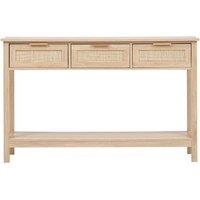 Rustic Wood and Rattan Console Table with 3 Drawers