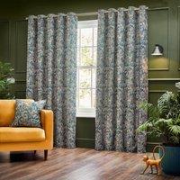 Wylder Tropics Bengal Chenille Eyelet Curtains in Blue | Size: 168 cm width x 137 cm drop