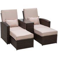 OUTSUNNY Outdoor Garden Rattan Sofa Lounger Recliner Wicker Patio Furniture Set in Brown