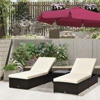 OUTSUNNY 3 Pieces Sun Lounger Rattan Furniture Recliner Pool Wicker Garden in Brown