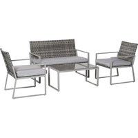 OUTSUNNY 4-Piece Deluxe Outdoor Patio PE Rattan Wicker Sofa Chaise Lounge Furniture Set in Grey