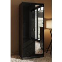 FWStyle 2 Door Mirrored High Gloss Black Double Wardrobe