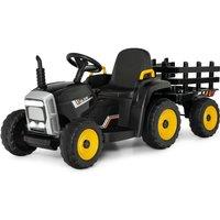 Costway 12V Kids Ride On Tractor W/ Trailer Electric 3-Gear-Shift Ground Loader Toy Car in Black