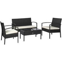 OUTSUNNY 4PC Rattan Sofa Bistro Set Outdoor Garden Patio Wicker Chairs Table Conservatory in Black
