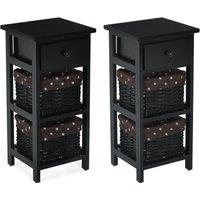 Costway Set of 2 3-Tier Chest of Drawers Side Table Beside Table Nightstand W/2 Baskets in Black
