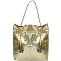 Gold Drawcord Metallic Leather Hobo Shoulder Bag