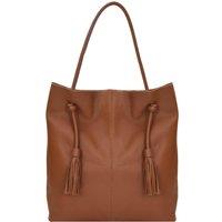 Camel Drawcord Leather Hobo Shoulder Bag