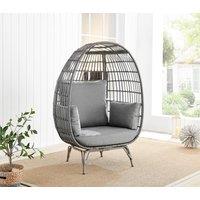 FurnitureboxUK Grey Rattan Garden Egg Chair in PE Resin Rattan for Outdoors & 15cm Luxuriously Thick Cushions - Patio Chair