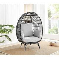FurnitureboxUK Grey Rattan Garden Egg Chair in PE Resin Rattan for Outdoors & 15cm Luxuriously Thick Cushions - Patio Chair in Black