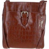 Tab Zip Top Real Leather Crossbody Bag