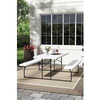 Foldable Outdoor Picnic Table and Bench Set with Parasol Hole