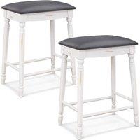 Costway Upholstered Bar Stool Set of 2 24"/61cm Counter Height Stools w/ Padded Seat Cushions in Grey