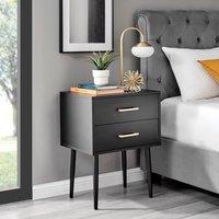 FurnitureboxUK Taylor Painted Wooden Bedside Table With 2 Drawers & Silver Handles in Black