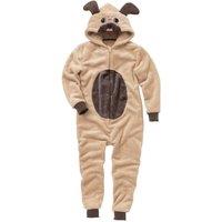 Animal Crazy Pug Fleece Onesie in Beige | Size: 8-9 Years