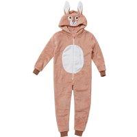 Animal Crazy Rabbit Fleece Onesie in Light Beige | Size: 6-7 Years