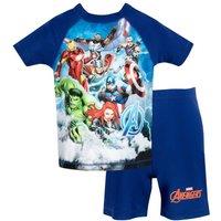 Marvel Boy's Hulk Black Widow Captain America Thor Iron Man & Falcon Avengers Two Piece Swim Set in Blue | Size: 3-4 Years